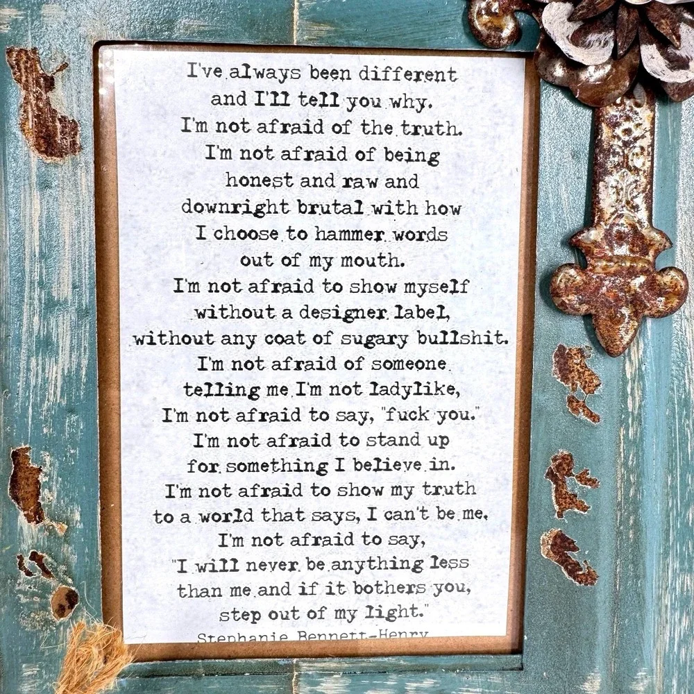 Kathleen Wedemeyer Handmade Teal Distressed 4x6 Picture Frame Cross‎ Floral